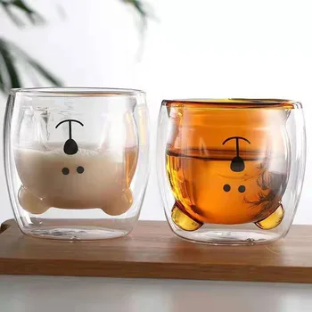 

3D Christmas Tree Star Cup Creative Double Anti-Scalding Glass Milk Coffee Cups Children's Christmas Gift Funny Bear Cat Mug