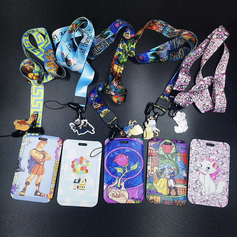 1 Set Disney Beauty and the Beast Card Cases Card Lanyard Key Lanyard