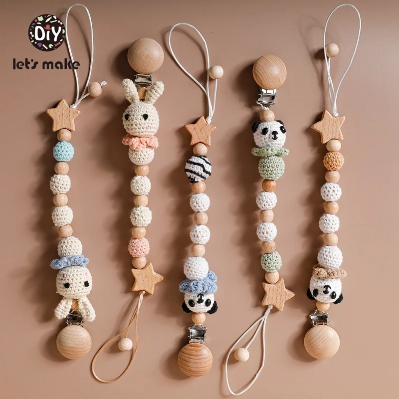 Let's Make 1pc Baby Pacifier Dummy Luxury Nipple Chain Soother Feeder Pacifier Silicone Crochet Beads Panda Rabbit Food Grade afbeelding