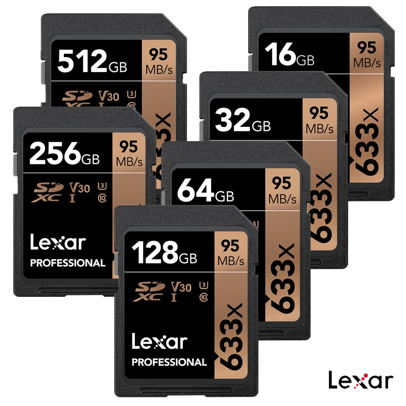 Скидка 50%! Lexar 95 м/с 256 ГБ 512 ГБ профессиональная SD SDXC карта U3 64G 32G 16G SDHC C10 633X карта памяти для цифровой SLR/HD камеры