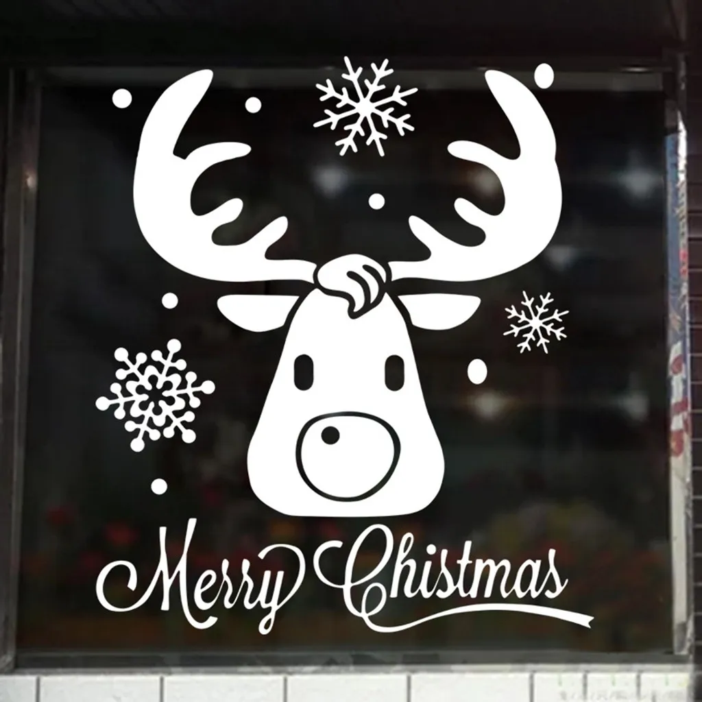 Xmas Wall Stickers Big Nose Reindeer Shop Window Glass Decor Merry Christmas Decorations For Home Festival Vinyl Mural Decals | Дом и сад