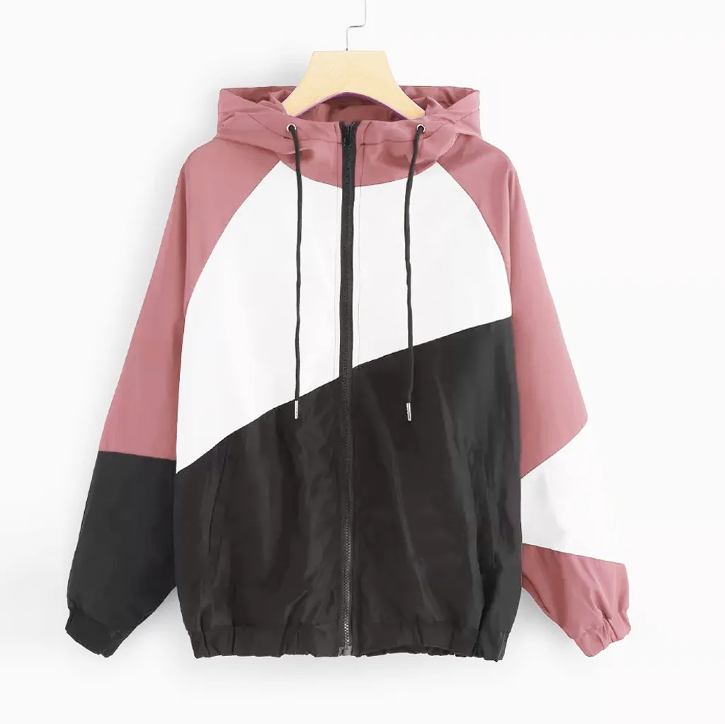 

2019 New Girl Hoodies Sweatshirts Women Long Sleeve Patchwork Thin Skinsuits Hooded Zipper Casual Sport Coat