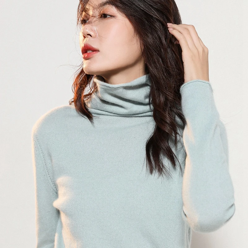

Autumn&Winter Soft Jumpers Women 12Colors 100% Pure Cashmere Knitwear Pullovers Ladies Turtleneck Long Sleeve Woman Sweaters