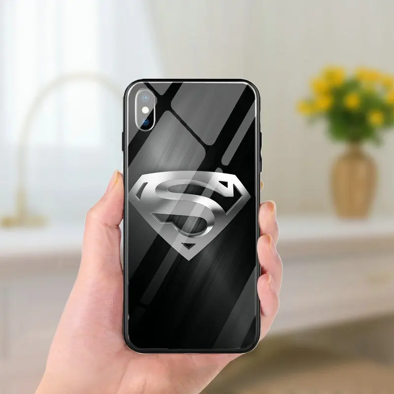 Чехлы для мобильных телефонов из закаленного стекла чехол для iPhone 5 5S SE X XR XS 11 Pro Max 10 7 6 6s 8 Plus сумки с логотипом Супермена - Цвет: Picture 11