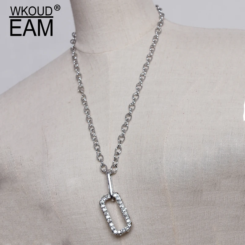 

WKOUD EAM 2019 New Spring Summer Temperament Rectangle Rhinestone Split Joint Personality Women Necklace Fashion All-match JU19