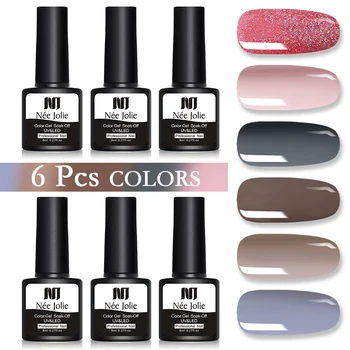 

NEE JOLIE 8ml Gel Nail Polish Nail Color Nail Gel varnish Soak Off UV Gel Varnish Base Coat No Wipe Top Coat 6/3 Bottles