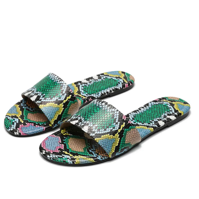 Summer New Style Casual Flat Slippers Lady Snakeskin Slipper Fashion Shoe for Woman Casual
