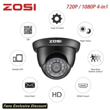 ZOSI 720P 1080P 4в1 AHD TVI CVI CVBS купольная камера видеонаблюдения HD 1280 TVL Всепогодная домашняя камера видеонаблюдения системы безопасности