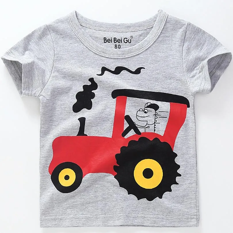 Boys T-shirt Kids Basic T Shirts Tractor Print Top Tees Children Cotton Clothing Baby Boy Design Shirts Kids Clothes - Цвет: A