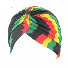 

Jamaica Reggae Gorro Rasta Turban Indian Style Head Wrap Cap Hat Cover Women Wavy Fine Stripes Beanie Cap Rainbow Skull Hat