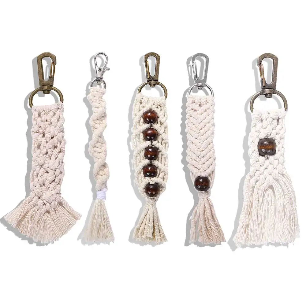 

Dvacaman Handmade Woven Keychains Long Key Ring Chain Boho Wooden Tassel Key Holder Accessory Bag Hanging Buckle Wholesale Gifts