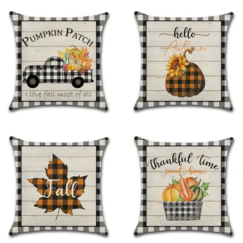 

Thanksgiving Day Pumpkin Truck Harvest Decor Cushion Cover For Sofa Hello Autumn Farm Maple leaf Printed wreath Pillow Covers