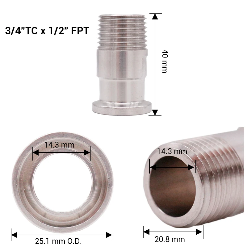 3/" Tri-Clamp x 1/2" Мужской NPT адаптер 25,1 мм OD санитарная нержавеющая сталь 304 Homebrew Клевер фитинг