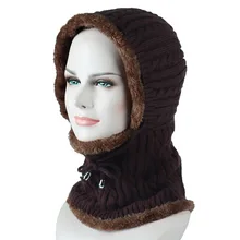 Winter fleece knitted hat Conjoined wool hat Lady outdoor skiing warm jumper cold cap head ear cover 002