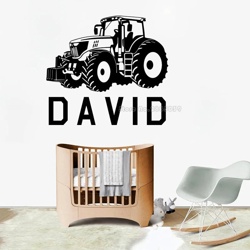 

Настенные виниловые наклейки на стену в виде трактора, персонализированные декоративные съемные художественные постеры для детской комнаты, LL2302
