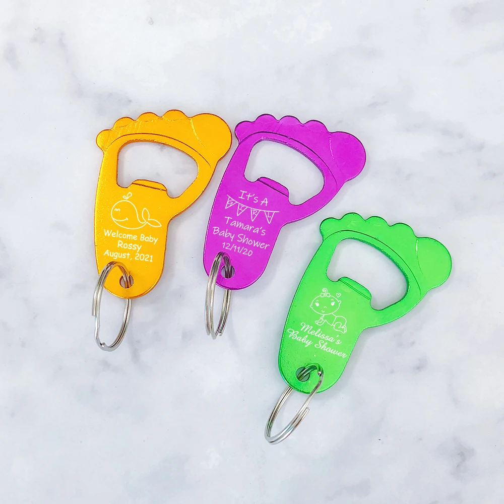 Personalized Baby Shower Favors Baptism Souvenirs Baby Foot Shaped Keychain Bottle Opener Gender Reveal Party Gifts for Guests