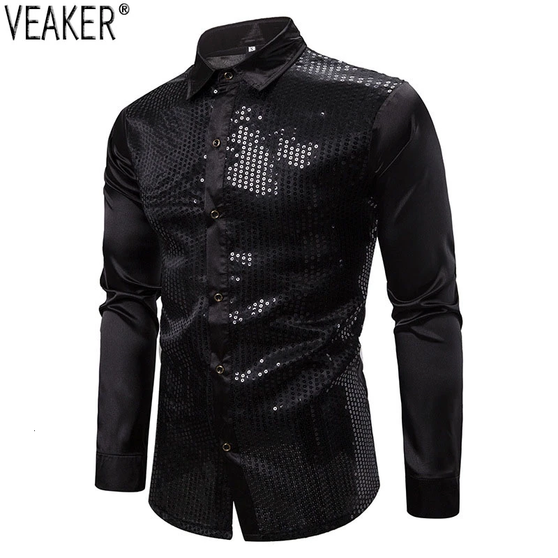 camisa negra brillante hombre