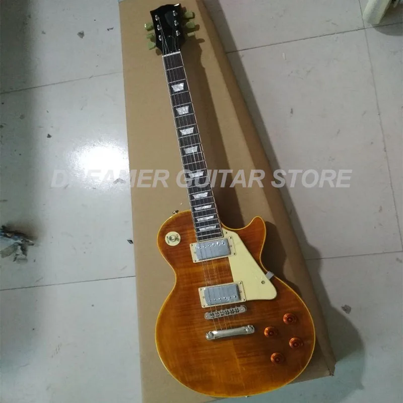

Top Quality LPSLASH Slash Electric Guitar Dark-yellow Tiger Flame Top Red-back Customized Logo Real-Photos