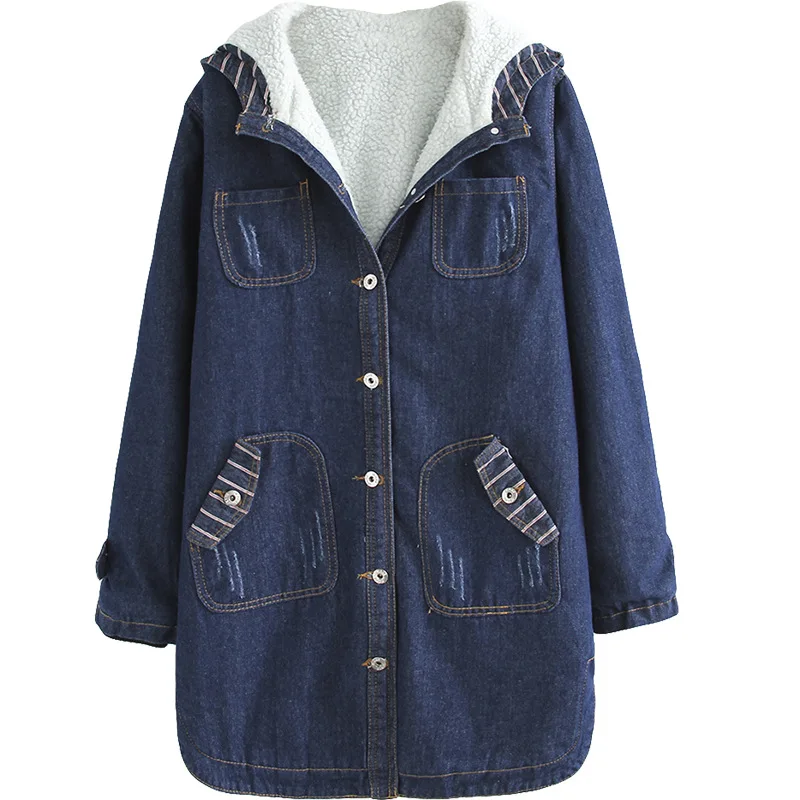 Зимнее повседневное длинное джинсовое пальто 2019 размера плюс модная одежда