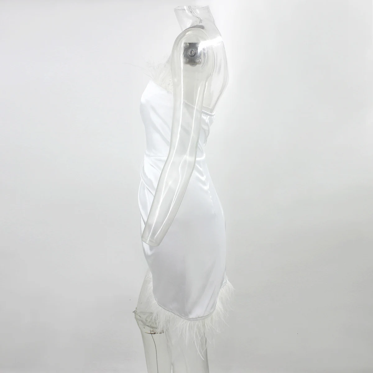 Сексуальное женское платье Ceremokiss с перьями, без бретелек, с открытой спиной, белое, для вечеринок, атласное, Клубное, элегантное, мини-платье, одежда, vestidos robe