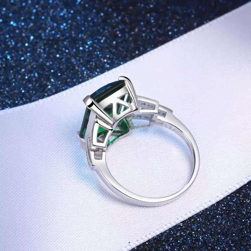 Emerald Gemstone Ring Silver Ring Cellacity Vintage Emerald Ring for Women Silver 925 Big Green Gemstone Finger Jewelry Anniversary Gift Size 6-10