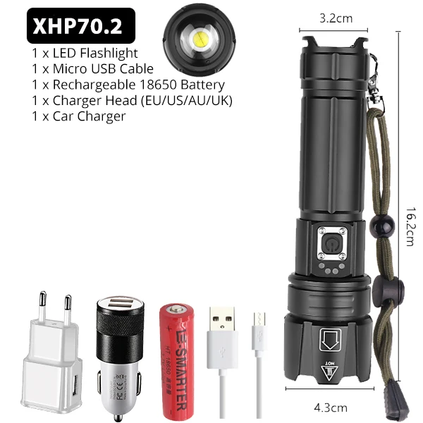 12000LM Ultra Powerful XHP70.2 LED Flashlight USB Rechargeable Tactical Light 5 light mode26650 Waterproof camping torch - Испускаемый цвет: D