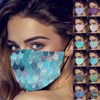 

1pc Scale Printing Face Mask Windproof Scarf Adult Masque En Tissu Lavable Reutilizables Masks With Design Elastic Earloop Маска