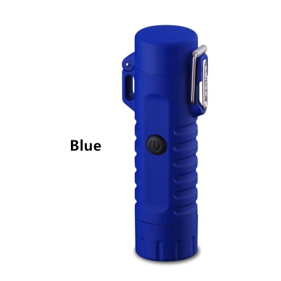 Blue Светодиодный фонарик USB зарядка Зажигалка двойная дуга электрическая Зажигалка Ветрозащитная USB металлическая зажигалка для кемпинга туризма - Цвет: Blue
