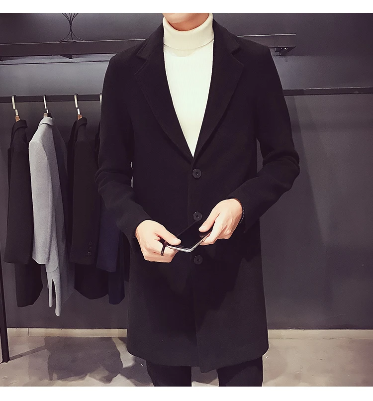 Abrigos gruesos de lana de цвет sólido negro rojo 5XL medio-largo gabardina ajustado abrigo Masculino moda ropa de abrigo