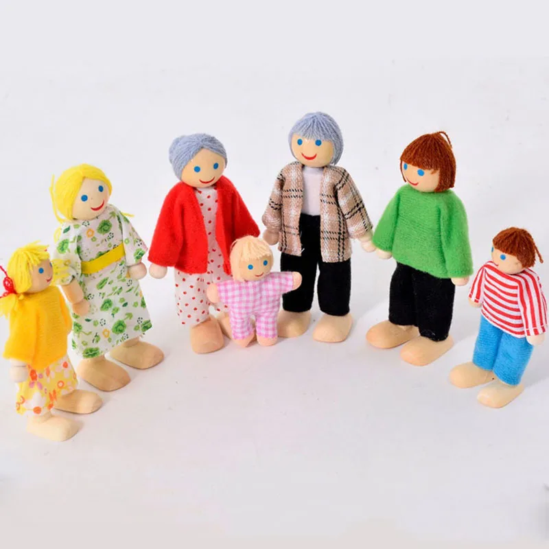 1/12 Dollhouse Wooden Family Doll Miniature Furniture Toy Kids Children Pretend Play Toy Boys Girls Gifts 2