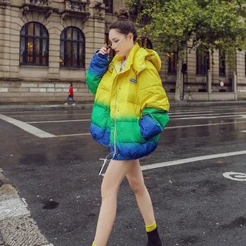 

Winter Jacket Female 2019 Thick Hooded Parker Jacket Ladies Loose Fashion Smooth Cotton coat Personality Warm Women Outerwear