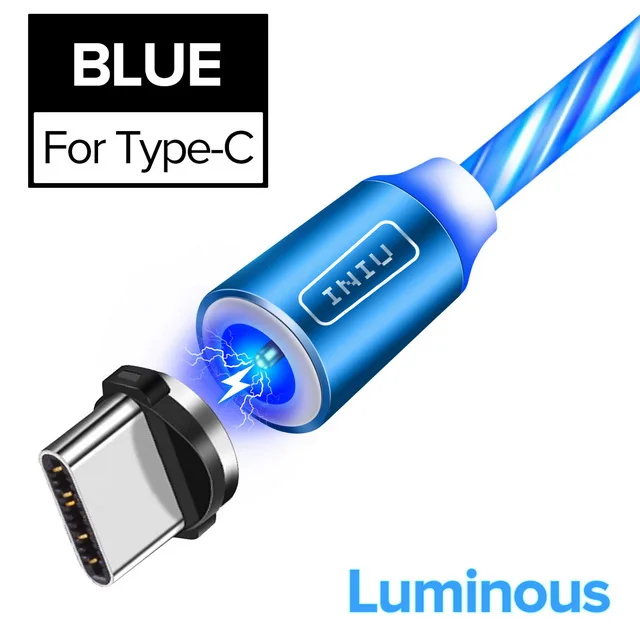 For Type C Blue INIU световой поток магнитного освещения USB кабель для iPhone XR X 7 8 микро Тип C зарядное устройство Быстрая зарядка магнит зарядка USB-C тип-c - Цвет: For Type C Blue