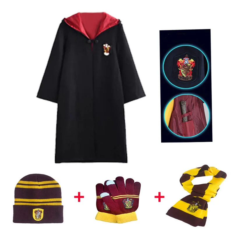 Гриффиндор Ravenclaw Hufflepucci Слизерин для взрослых и детей косплей колледжа халат плащ шарф шляпа перчатки Хэллоуин костюм подарок