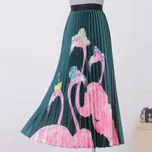 Весенне-осенняя новая высокая талия большая юбка с принтом качели Женская эластичная юбка в складку с принтом