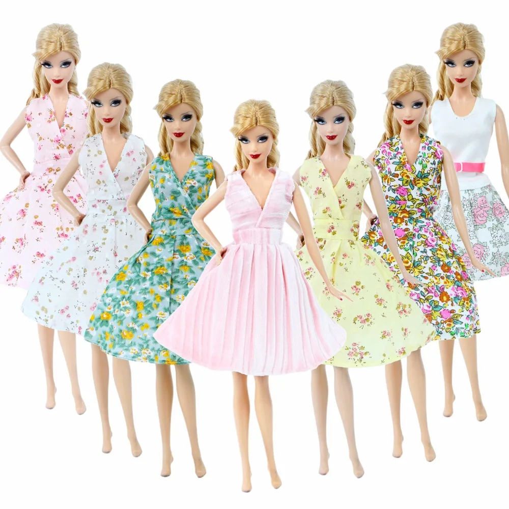 1 комплект, элегантное платье без рукавов с цветочным рисунком, юбка с цветами, вечерние платья для свиданий, аксессуары для кукольного домика, Одежда для куклы Барби, детские игрушки