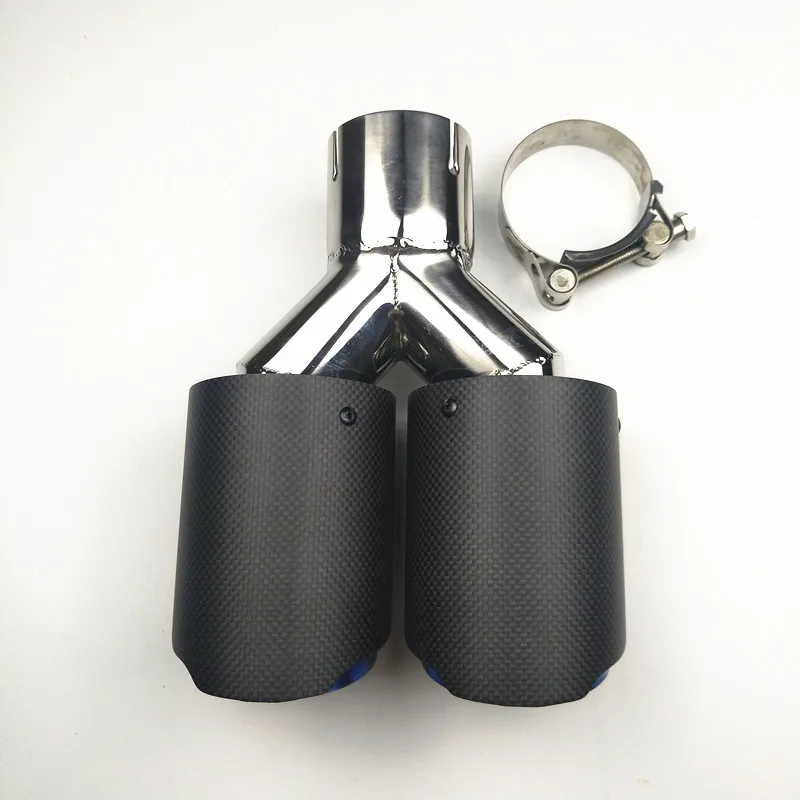 

1pcs Inlet 63mm Outlet 89 to 101mm Carbon Fiber With Blue Stainless Steel Exhaust Dual End Pipes Carbon Tips