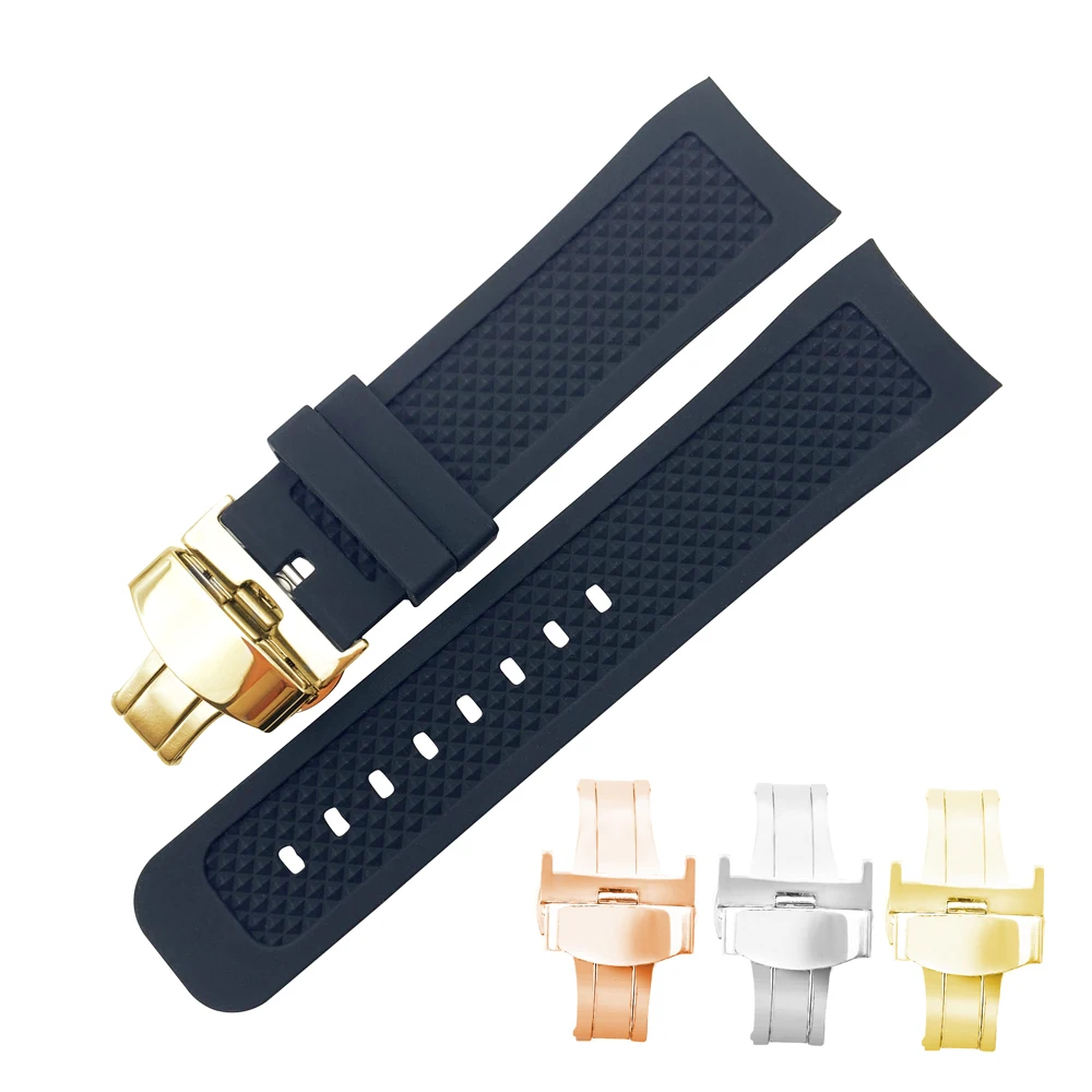 Curved End 22 Millimetri Nero Molle Della Gomma Di Silicone Cinturino Per Iwc Portugieser Yacht Club Cronografo Iw390502 Iw390209 Cinturino Di Vigilan