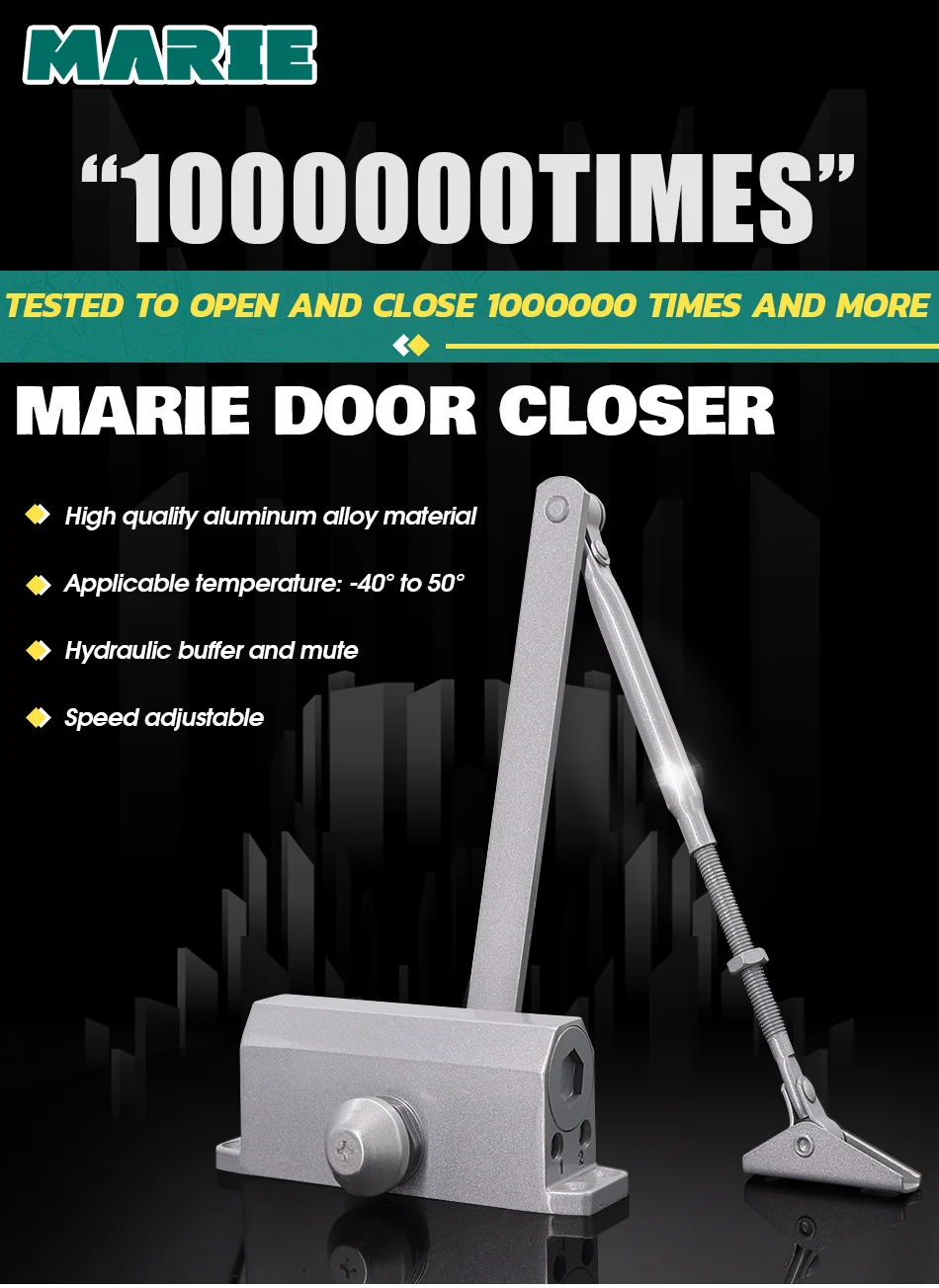 Marie 1102 silver automatic speed adjustable hydraulic buffer simple installation door closer for 25-45kg commercial residential_01