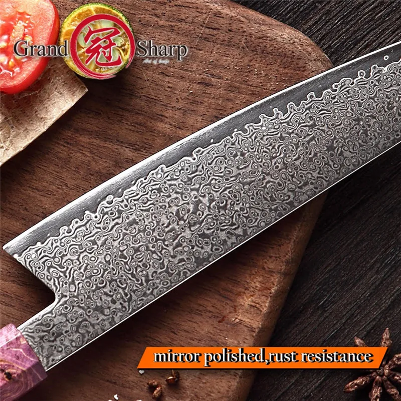 Нож шеф-повара GRANDSHARP vg10, японские кухонные ножи из дамасской стали, нож с фиолетовой ручкой, кухонные ножи, подарочная коробка