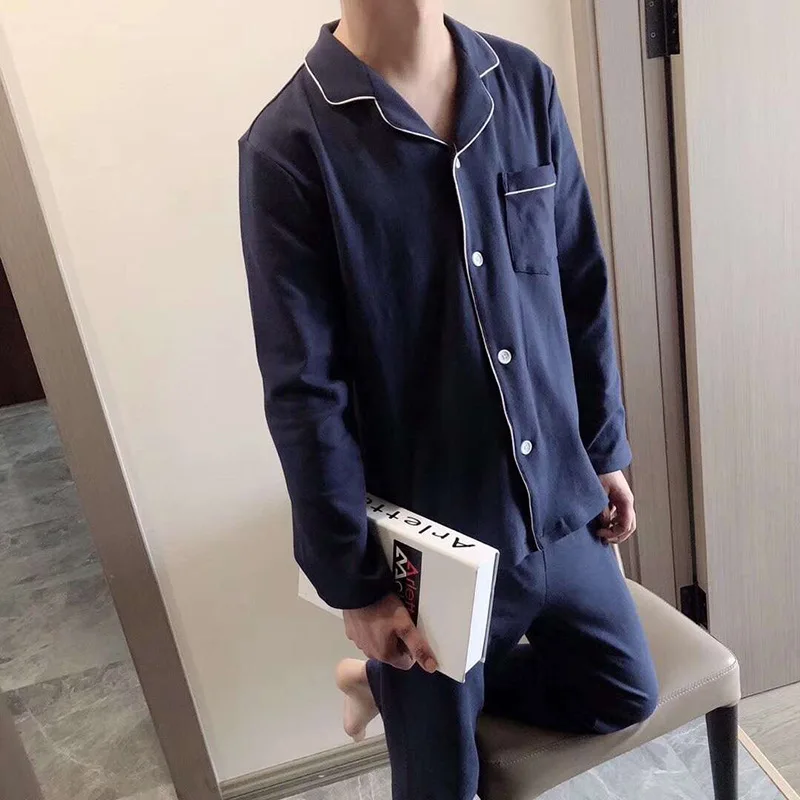 LY19 new autumn and winter men's pajamas sleep pants set cotton comfortable and breathable wear sweat absorption sleep all night