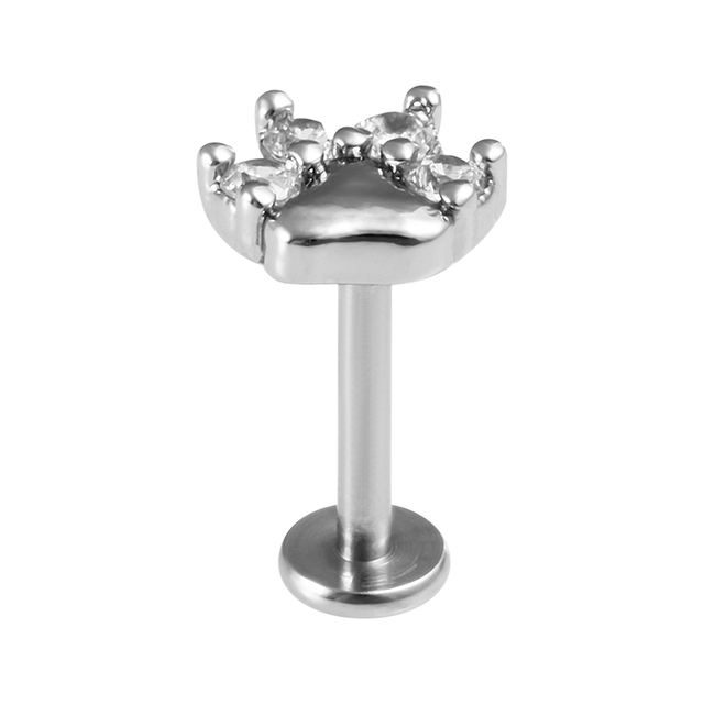 Paw Lip Ring Piercing Labret Stud Monroe Bar Zircon Internally Threaded Tragus Helix Ear Cartilage Earring Body Jewelry 16G