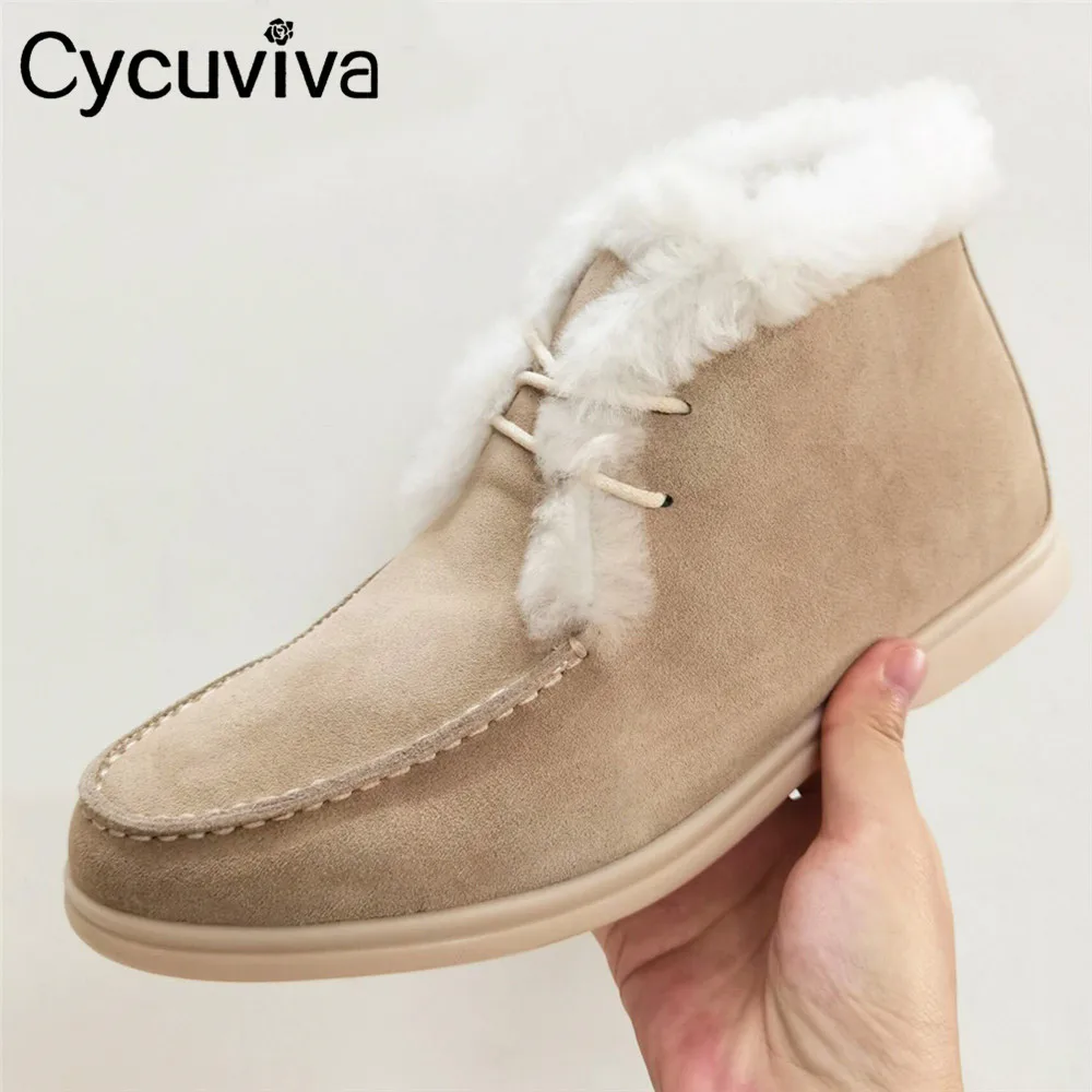 

Brand Wool Snow Boots Winter Shoes for Women Khaki Suede Lace Up Fur Shoes Ladies Lace Up Woolen Warm Ankle Boots Botas mujer