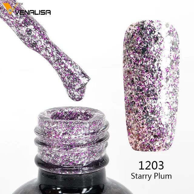 Venalisa Newest 6 colors 7.5ml manicure nail art design varnish nail gel lacquer glitter sequins platinum peack nail gel polish - Цвет: 60752-3