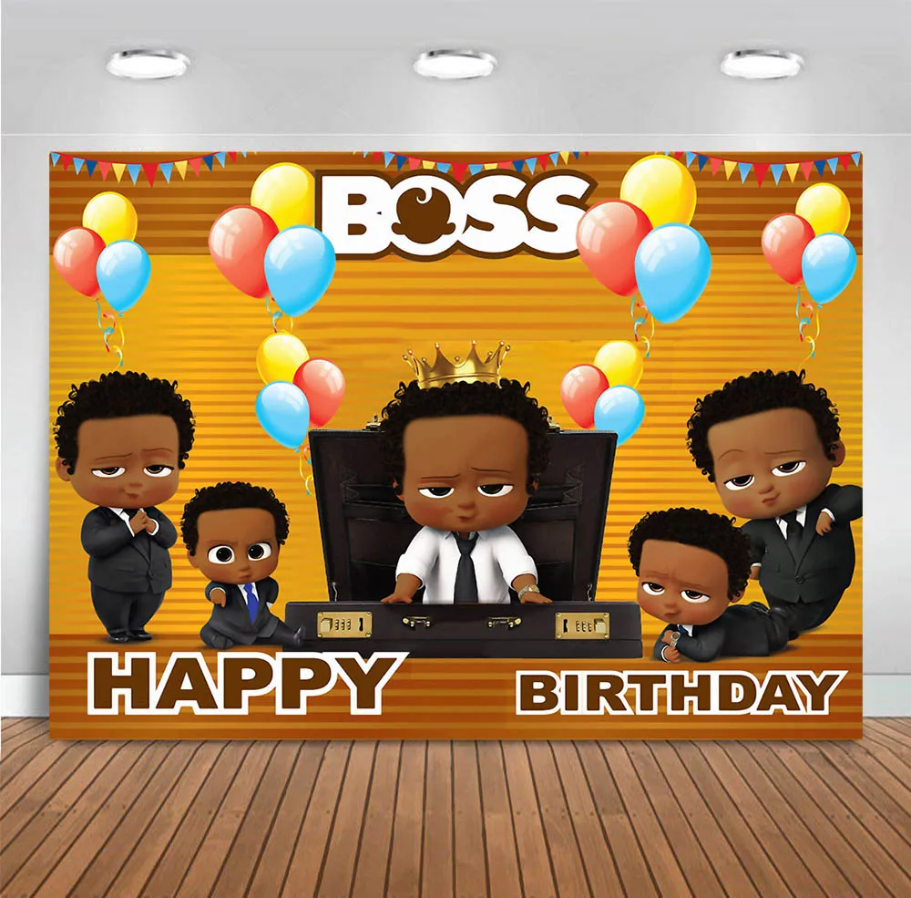 

Boss Baby Happy Birthday Photography Backdrop African American Black Kids Baby Shower Photo Background Photo Booth Studio Props