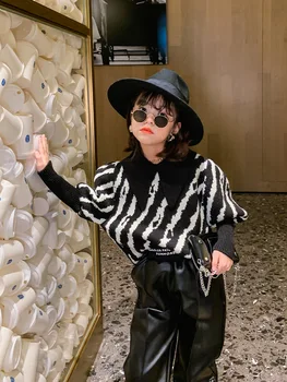 

Children's clothing Girls' knitted sweaters, striped lapel sweaters, 2020 autumn and winter clothing, big children's tops