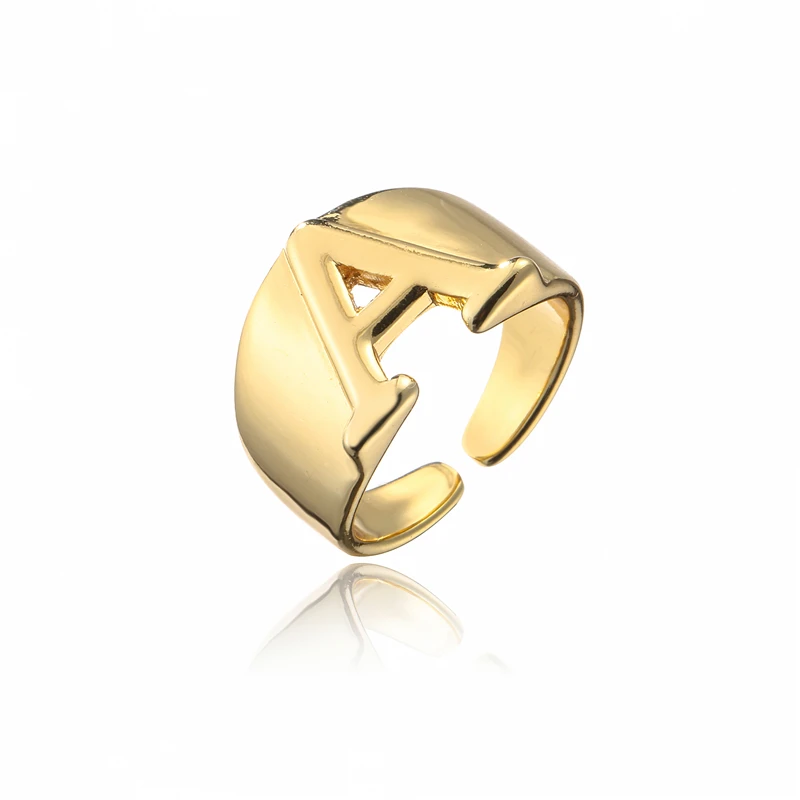 New Fashion Gold Color Glossy 26 Letters Rings For Women Men High Quality polish Initial Open Ring Adjustable Size Gift