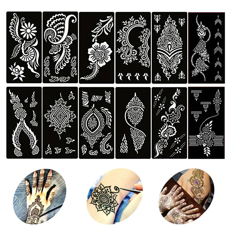 Набор из 30 листов индийская Арабская хна трафарет татуировки, временный шаблон для татуировок набор, цветочные трафареты для краски тела