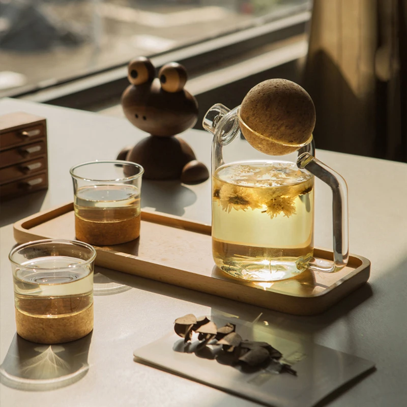 Glass Teapot Large Capacity Cold Water Kettle With Lid Water Bottle Cup Set Home Pitcher Kitchen Glass Fruit Juice Jug Drinkware