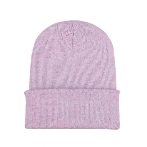 Light Purple Зимние шапки для женщин, Новые Вязаные шапки, одноцветные милые шапки для девочек, осенние женские шапки, теплые шапки, женские повседневные Шапки - Цвет: Light Purple