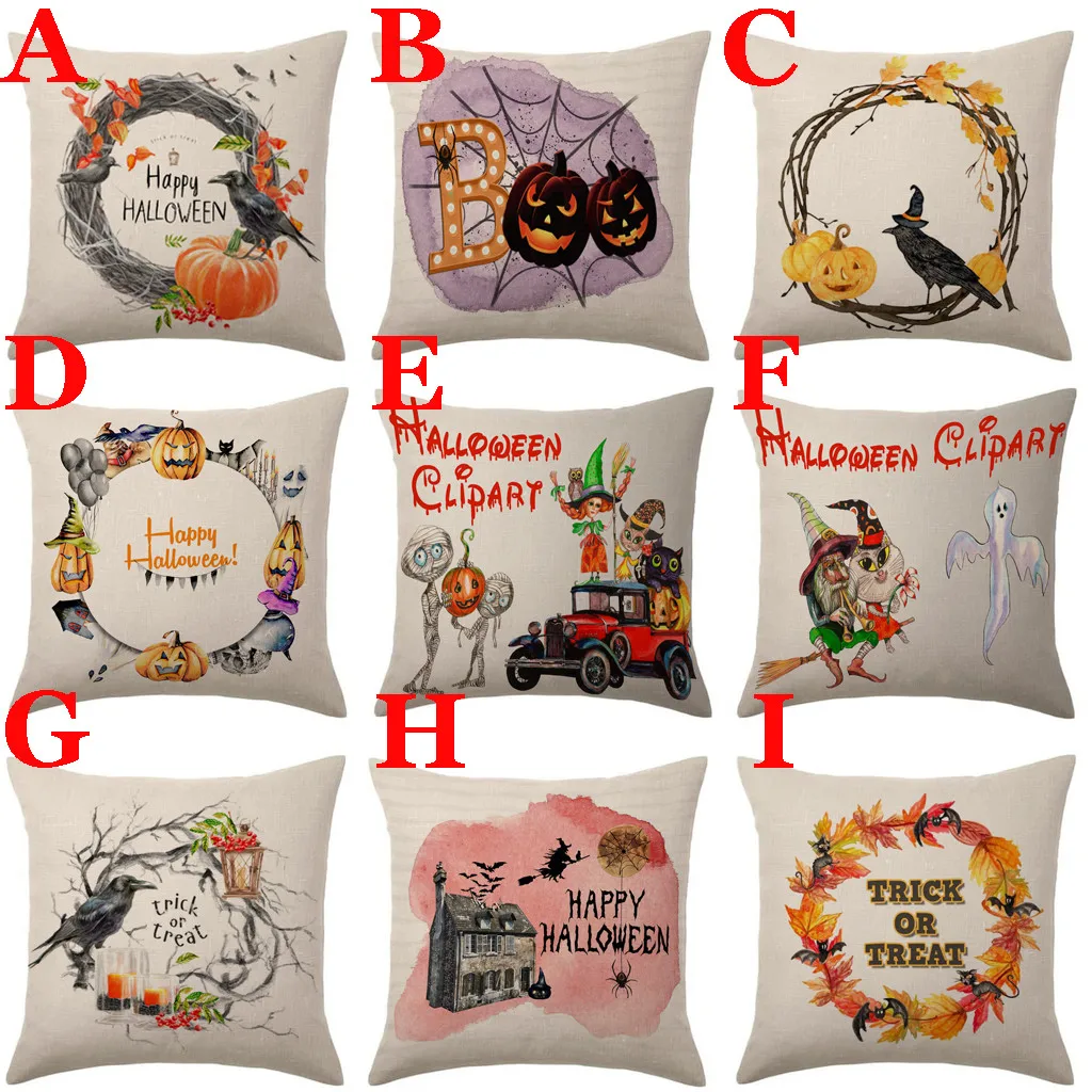

Halloween Pillow Cases Linen Sofa Pumpkin Ghosts Cushion Cover Home Decor Horror Movie Clown Printed Linen Throw Pillows Car